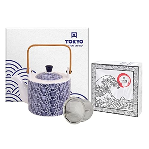 TOKYO design studio Nippon Blue Tee-Kanne blau-weiß, 0,8 Liter, asiatisches Porzellan, Japanisches Design, inkl. Geschenkverpackung