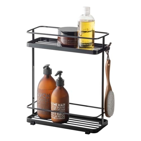 Yamazaki Home Badregal – Badezimmer Dusche Aufbewahrungshalter, Caddy Regal Organizer | Stahl | Kurz | Duschablage, Legierter, Schwarz, One Size
