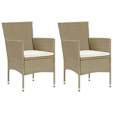 vidaXL 2X Garten Essstuhl Gartensessel Gartenstuhl Sessel Stuhl Rattanstuhl Gartenmöbel Stühle Balkonstuhl Terrassenstuhl Poly Rattan Beige