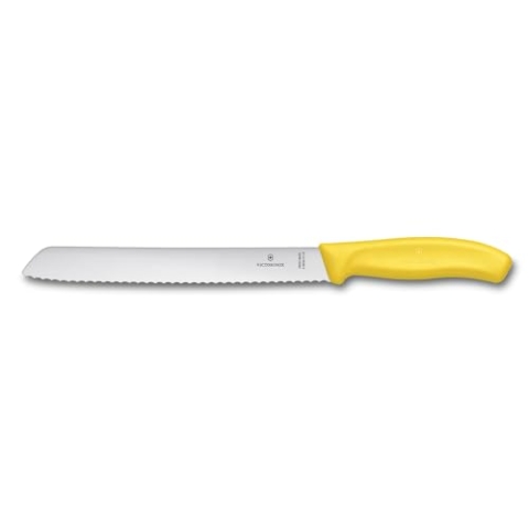 Victorinox Swiss Classic, Profi Brotmesser, Extra Scharfe Klinge, Wellenschliff, 21 cm, Robuster Kunststoffgriff, Rostfreier Stahl, gelb