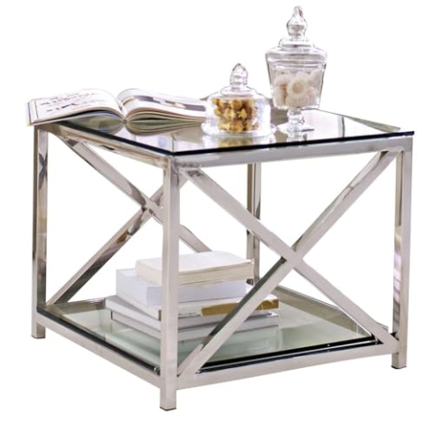 Loberon Beistelltisch Stamford, Zeitlose & Schlichte Eleganz, glänzendes Gestell, Couchtisch, Abstelltisch, Beistellmöbel, Glas, Edelstahl, Silber/klar