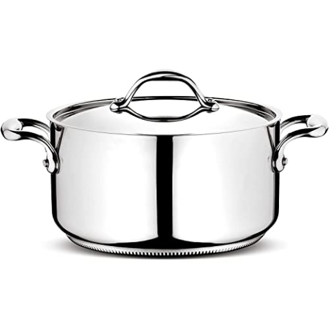 Lagostina Accademia Lagofusion Topf mit 2 Griffen mit Deckel, Edelstahl 18/10 Ø 18 cm, Induktionskochtopf, Gas und Backofen, polierte Oberfläche außen und satiniert, Boden 5 Schichten