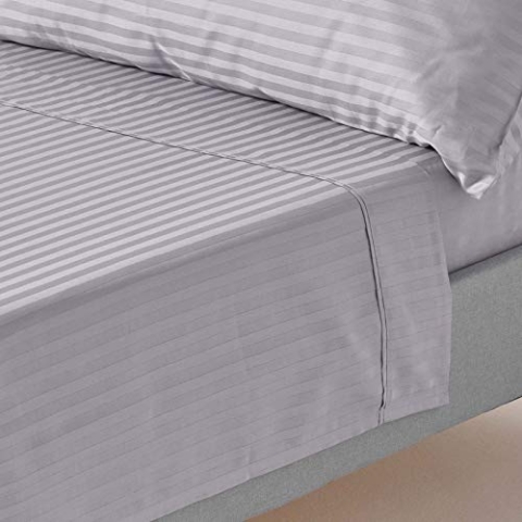 Homescapes Damast Bettlaken ohne Gummizug Silbergrau 275x275 cm, Baumwoll-Betttuch Satin-Streifen, Haustuch ägyptische Baumwolle