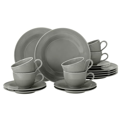 SELTMANN WEIDEN Kaffeeservice 18-teilig BTR - Beat - Form: Rund mit Rillenrelief - moderner Stil - Perlgrau - Color Glaze