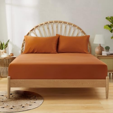 BambusChef® Premium Bambus Spannbettlaken - Almond Orange - 180x200x35 cm - für King-Size-Bett - 100% Bio-Bambus - Antibakteriell - Hypoallergen - Seidenweich - Thermoregulierend