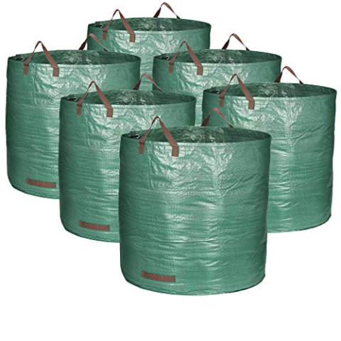 com-four® 6x Gartenabfallsack XXL - je 500L - 150gsm, faltbarer, stabiler Gartensack mit Tragegriffen - reißfeste Falttonne für Laub, Grünschnitt und Gartenabfälle (500 l - 6 Stück)