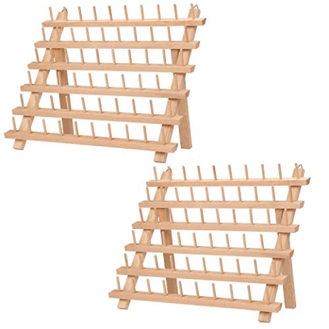 Kurtzy Garnrollenhalter aus Holz zur Aufbewahrung von 60 Faden Spulen (x2)– Fadenhalter Spulenhalter Garnrollen Organizer zum Aufhängen an Wand oder Aufstellen – Nähgarnhalter Buchenholz Nähorganizer