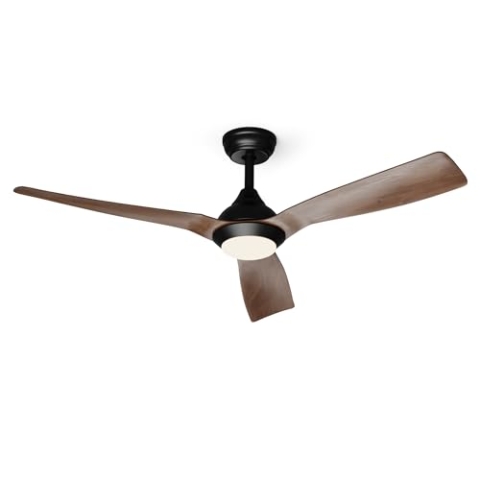 Klarstein Smart Deckenventilator mit Beleuchtung – 132 cm, 2-in-1 Deckenlampe mit Ventilator, LED dimmbar, Fernbedienung & App-Steuerung, 6 Geschwindigkeiten, Sommer- & Wintermodus, Walnuss