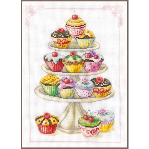 VERVACO Gezählter Kreuzstich Stickpackungen DIY Stickbilder Muffins Wanddekoration Handarbeit Erwachsene Kreatives Handwerk Set Hausdeko Zählmusterpackung-Kreuzstichbild, Multicolor, ca. 21 x 29 cm
