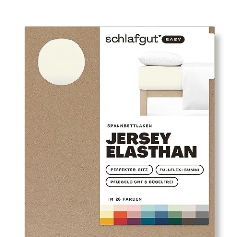 Schlafgut Easy Jersey Elasthan Spannbettlaken 180x200 bis 200x220 Yellow Light, Spannbetttuch aus superweicher Baumwolle mit Elasthan