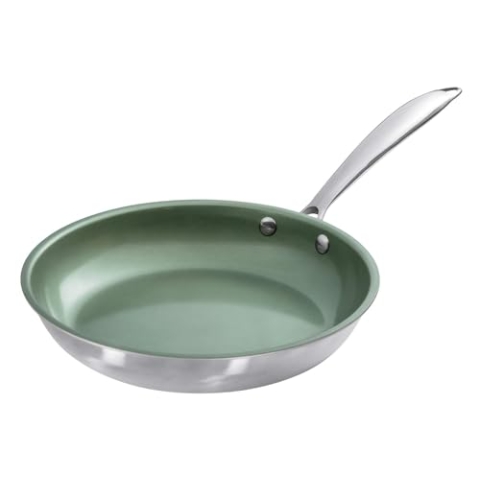 Just Vegan, Ceravegan Edelstahl ECO Bratpfanne - 24cm, 100% vegan, pflanzliche Antihaftbeschichtung - Avocadoöl - nachhaltige Pfanne - Mit KOSTENLOSER Pfannenschutz