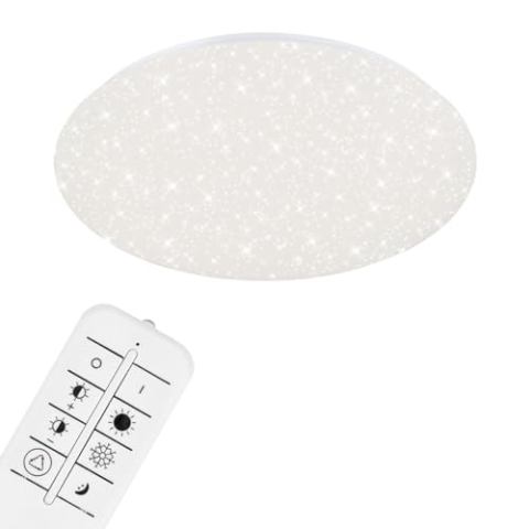 BRILONER - LED Deckenlampe mit Sternenhimmel, Fernbedienung, einstellbar von warmweiß bis kaltweiß, LED Lampe, Deckenleuchte, Wohnzimmerlampe, Schlafzimmerlampe, Kinderzimmerlampe, 48,5x7,5 cm, Weiß