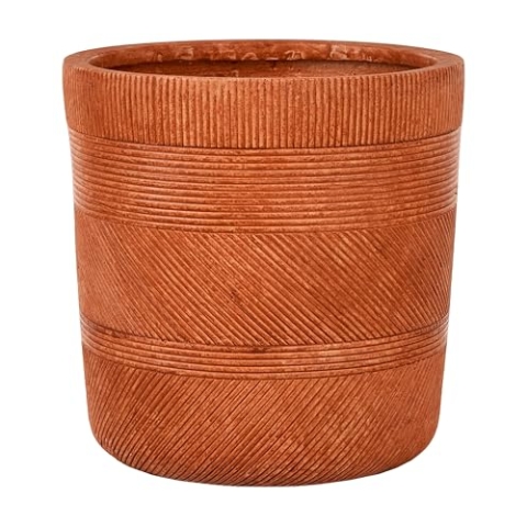 Blumentopf Ton und Glasfaser braun rund 36 x 36 x 36 cm mit Rillen modern Voula