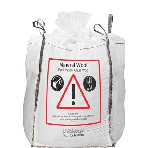 2 Stück Big Bag Mineralwolle Sack 1m³ Maße 90x90x120cm | Sack für Mineralwolle, Glaswolle Abfälle, Steinwolle und KMF | Big Bag verschließ KMF sack alle Abbrucharbeiten mit Standardschlaufen