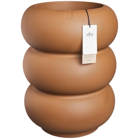 elho Amber Roll High 43 - Blumentopf für Innen und Außen - 100% Recyceltem Plastik - Ø 43 x H 58 cm - Braun/Karamell