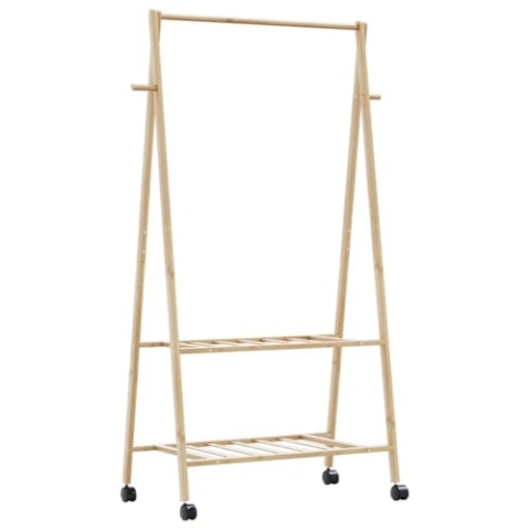 vidaXL Kleiderständer mit Ablagen und Rollen 96x45,5x155,5 cm Bambus, Garderobenständer mit Ablage, Kleiderständer mit Rollen, Bambus-Kleiderständer