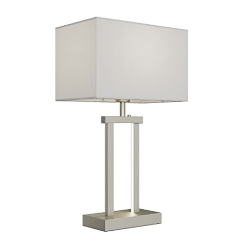Lindby LED Tischlampe dimmbar, Tischleuchte Stoffschirm weiß, Nachttischlampe 2 Lichtquellen, Schlafzimmerlampe, Wohnzimmerlampe, Nachttischleuchte