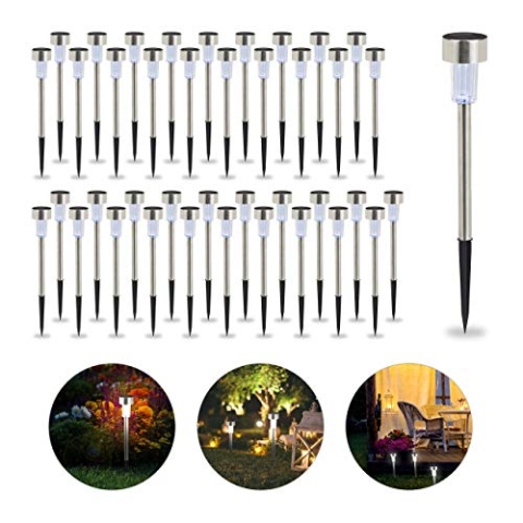 Relaxdays 40 x Solarleuchte, wasserdichte LED Solarlampen, für Garten & Terrasse, weißes Licht, Edelstahl, Wegeleuchte, Silber
