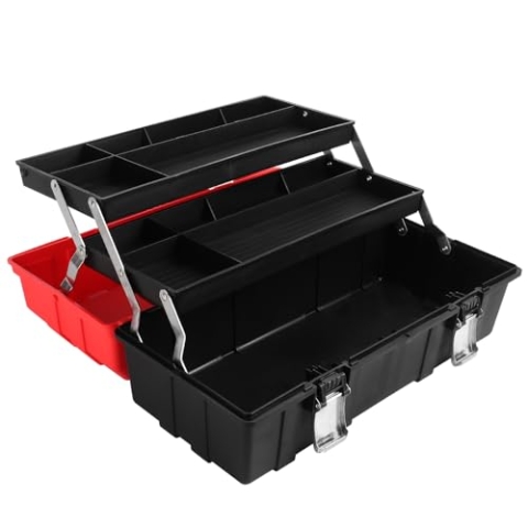 MAXPOWER Werkzeugkoffer leer, Werkzeugkiste groß mit 3 Laden, Werkzeugkasten 42 x 18 x 17 cm mit Metallverschluss, Werkzeugbox aus schlagfestem Kunststoff für Hobby, Heimwerker