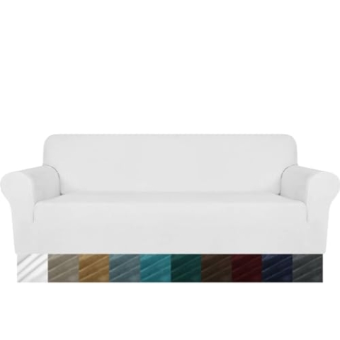 MAXIJIN Dicker Samt Extra große Sofabezüge 4-Sitzer Super Stretch Rutschfester übergroßer Sofabezug für Hunde Cat Pet 1-teiliger XL-Sofabezug elastischer Möbelschutz (4 Sitzer, Weiß)