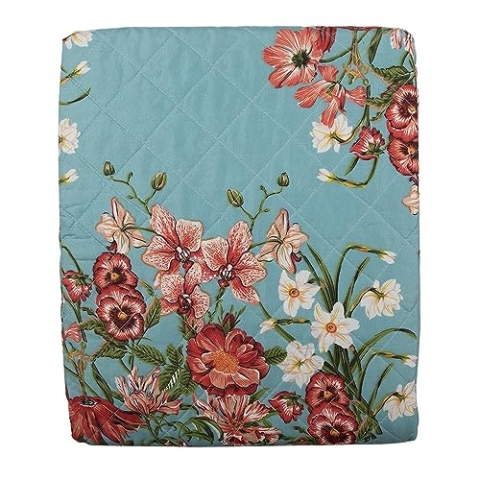 Clayre & Eef Tagesdecke 140x220 cm Blau Rosa Baumwolle Polyester Rechteck Blumen Tagesdecke