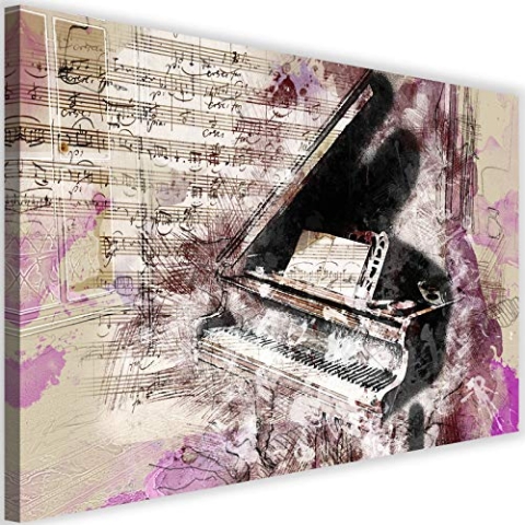 Feeby Leinwandbild XXL Abstraktion Wandbild Kunstdruck Klavier Musik Noten braun 120x80 cm