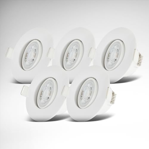 B.K.Licht - 5er Set LED Einbaustrahler 230V, schwenkbarer LED Strahler für das Badezimmer IP65, Deckenstrahler stufenlos dimmbar, Spots, Deckenspots, Badezimmerlampe, Weiß, 90x42 mm (DxH)