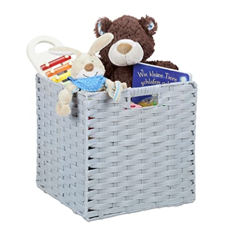 4 x Aufbewahrungskorb,quadratisch, Stauraum für Bad u. Kinderzimmer, Regalkorb geflochten, H x B x T: 31x32x30 cm, grau