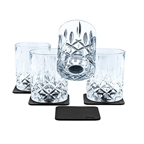 silwy® Magnet-Kristallgläser Whisky 4er Set inkl. vier wiederverwendbaren Metall-Nano-Gel-Pads - rutschfeste Magnetgläser für Camping, Caravaning und Boating