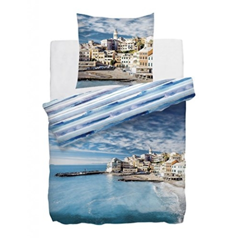 Heckett Lane Wendebettwäsche 100% Baumwolle Mako-Satin Rijn 135x200 (80x80) Blau