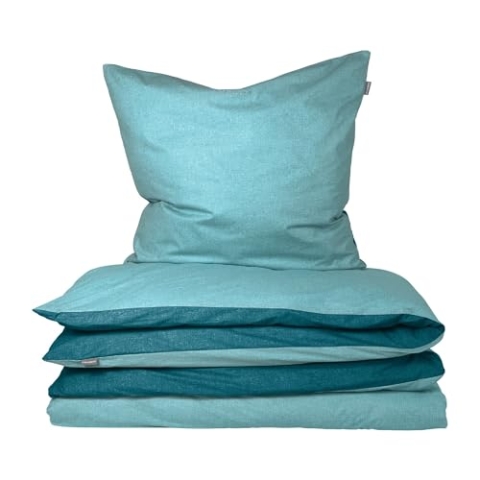 Schiesser Bettwäscheset Doubleface | Renforcé | 100% Baumwolle aus nachhaltiger Produktion | 155x220cm + 80x80cm | Türkis