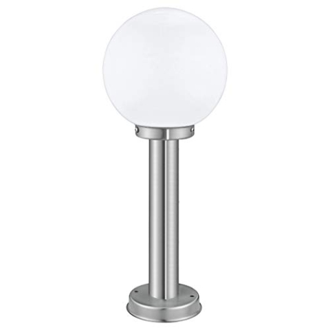 EGLO Außen-Wegelampe Nisia, 1 flammige Außenleuchte, Stehleuchte aus Edelstahl in Silber und Glas Kugel in Weiß, E27 Fassung, IP44