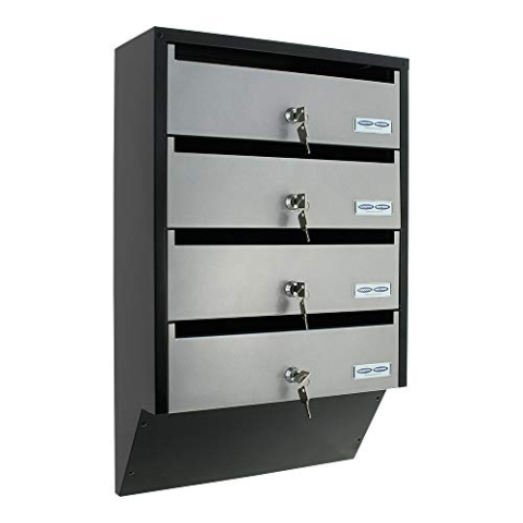 Rottner Briefkasten Emma Silber Schwarz HxBxT 600x385x140 mm Zylinderschloss 4 separat verschließbare Briefkästen Namensschildhalter Briefkastenanlage inklusive Befestigungsmaterial
