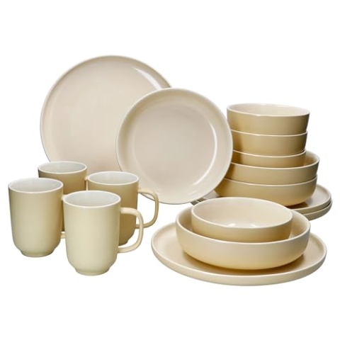 Ritzenhoff & Breker Jasper Vanille 16tlg Kombiservice für 4 Personen I Steingut-Geschirrset mit je 4x Kaffeebechern 170ml, Schalen 360ml, Suppenteller & Speiseteller I Frühstück, Mittag & Kaffee