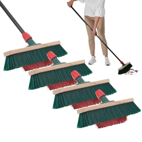Novaliv 4X Besen mit V-Beborstung 40 cm Elaston grün/rot | Besen mit Teleskopstiel | Straßenbesen Kehrbesen Gartenbesen Industriebesen Hofbesen Allzweckbesen Großraumbesen Garden Broom Strassenbesen