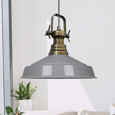 bamyum Asletl Hängelampe Industrial aus Metall Ø41 cm, Küchenlampe Vintage, Hängelampe Esstisch E27, Pendelleuchte Grau, Wohnzimmerlampe Hängend Vintage, Pendelleuchte Esstisch
