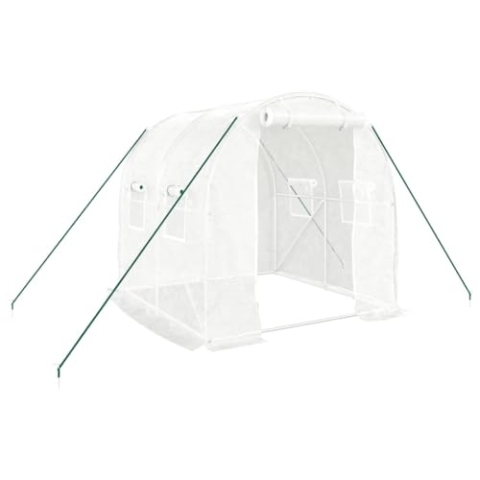 vidaXL Gewächshaus, Foliengewächshaus mit Stahlrahmen, Tomatengewächshaus mit Reißverschlusstür Fenstern, Treibhaus Folientunnel Frühbeet, Weiß 4m² 2x2x2m