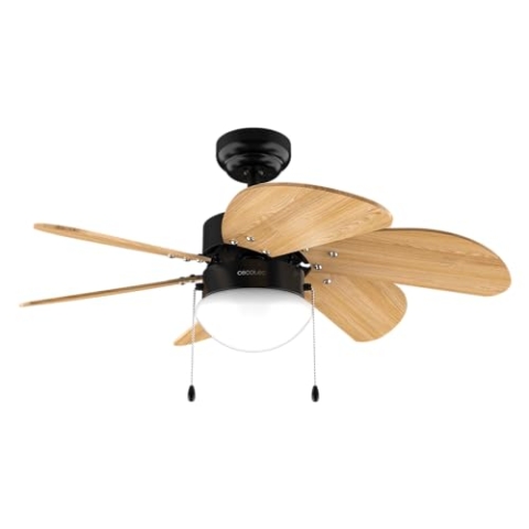Cecotec Deckenventilator mit Licht EnergySilence Aero 360 Black&Wood 50W, Durchmesser 36" (92cm), 3 Geschwindigkeiten, 6 umschaltbare Flügel, Winter-Sommer-Modus, Einzelgebrauch, Kettenschalter