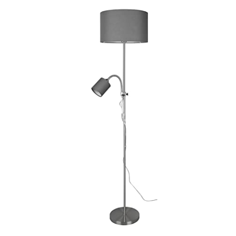 Reality Leuchten Stehleuchte Owen R40192007, Metall Nickel matt, Stoffschirm grau, exklusiv E27 und E14