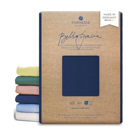 Formesse – Bella Gracia Jersey Spannbettlaken 120x190-130x220cm - bis 25cm Höhe - 97% Baumwoll-Kompaktgarn/Spannbetttuch aus Deutschland/Baumwoll Bettlaken mit Elastan - Farbe Marine
