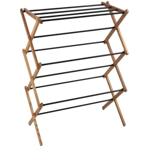 KADAX Standtrockner aus Holz zur Selbstmontage, klappbarer Turmwäscheständer mit 7m² Trockenfläche, Holzwäscheständer, platzsparender Trockner (73x97cm)