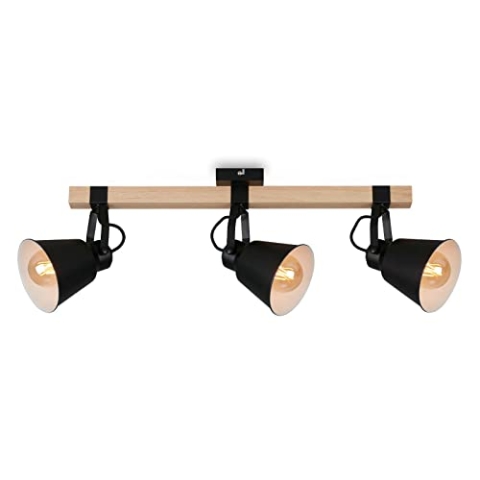 BRILONER - Deckenlampe Vintage schwenkbar, Holzbasis, E27 Fassung, Deckenleuchte, Lampe, Wohnzimmerlampe, Schlafzimmerlampe, Küchenlampe, Deckenstrahler, Deckenbeleuchtung, 68x14,5x24 cm, Schwarz