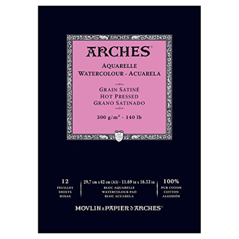 Arches 1795099 Aquarellpapier im Block, 16 Blatt, A3 42 x 29,7 cm Kopfgeleimt 300 g/m², Satiniert, naturweiß