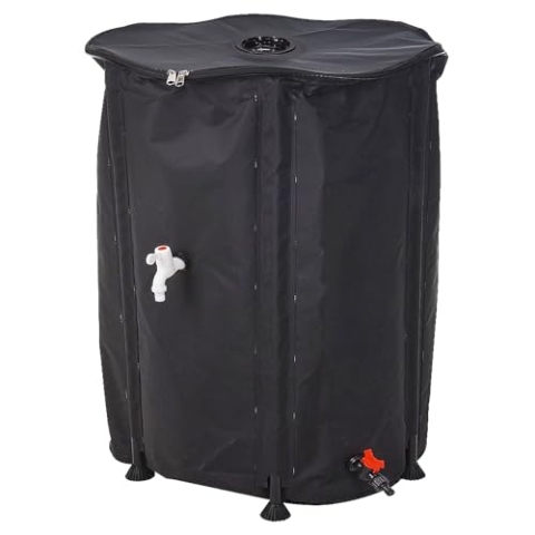 Regentonne zusammenklappbar – Großes 500L Regenwassersammelfass mit Wasserhahn, Deckel und Schlauchanschluss für Garten & Außenbereich – Schwarz, 500 Liter