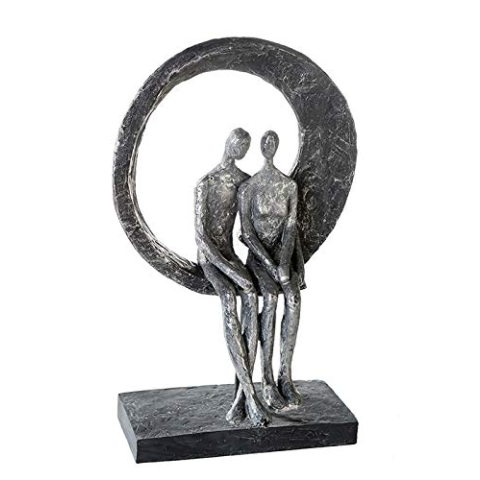 Casablanca Deko Figur Paar Skulptur - Paarfigur aus Kunstharz mit Zertifikat Spruchanhänger - Geschenk Geburtstagsgeschenk Hochzeit - Dekoration Wohnzimmer - Farben. Silber Grau - Höhe 30 cm