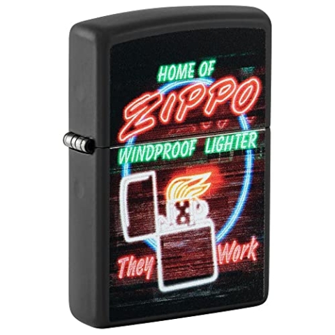 Zippo Feuerzeug mit Neonschild-Design, matt, Schwarz
