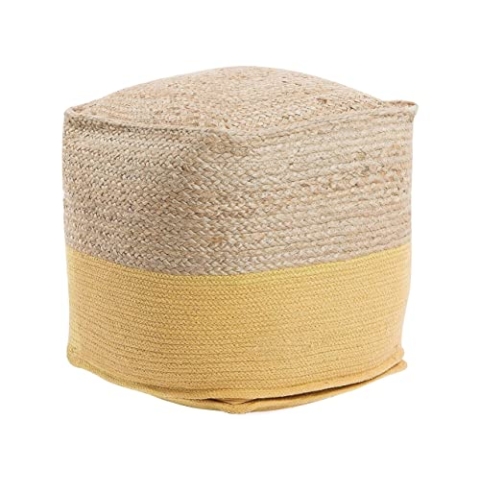 Beliani Boho Pouf Baumwolle Jute quadratisch beige/gelb Kirama