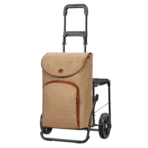 ANDERSEN Einkaufstrolley - Komfort Shopper Reik beige 50 L geräumig, Leder, klappbar, mit Sitz, multifunktional