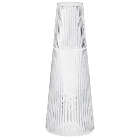 Stelton Pilastro geriffelte Glaskaraffe - Dänisches Design - Art Deco Stil - Spülmaschinenfest - Karaffe mit Deckel - Wasserkaraffe - 1 Liter