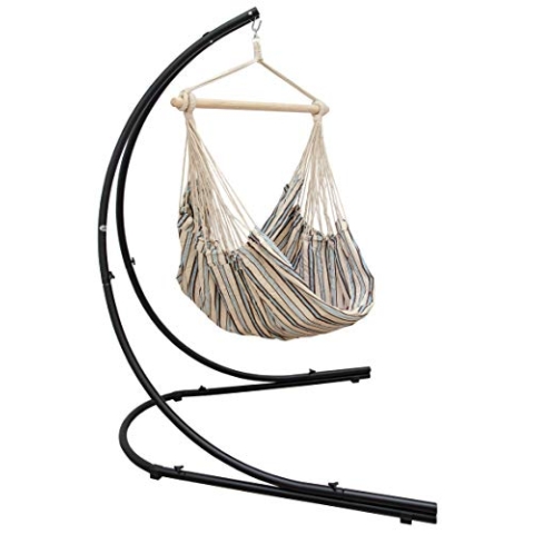 AMANKA XXL Hängesessel mit Gestell Outdoor - 210cm Metall Gestell für Hängesessel - 185x130cm Hängestuhl mit Ständer Hängesitz Gartenmöbel Hängesessel Balkon mit Gestell Gartenschaukel für Erwachsene
